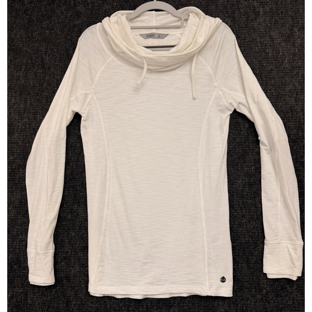 Tasc Performance Hoodie Womens Large Cream Cowl Neck Bamboo Tunic Top Jersey Sm